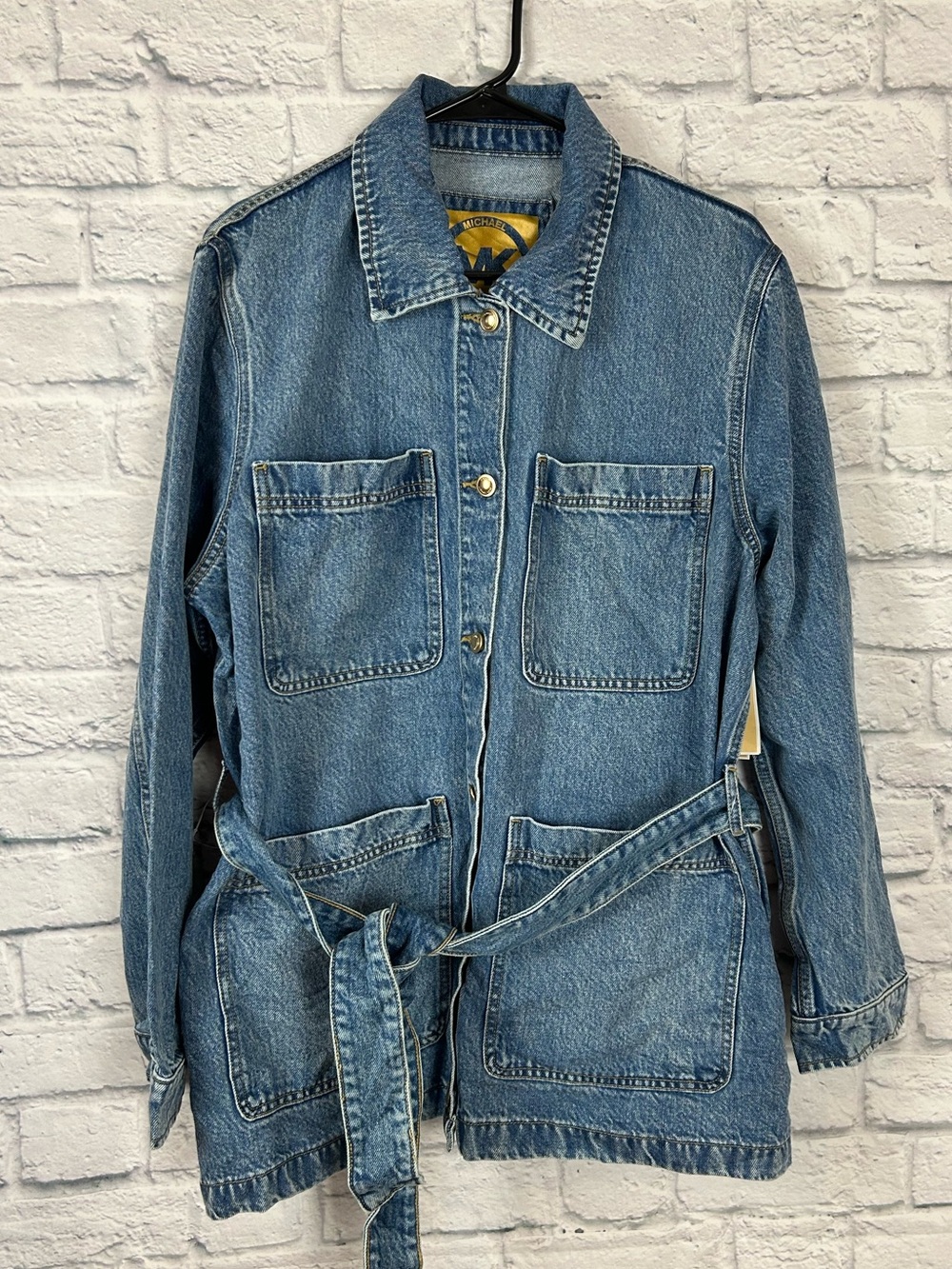 Michael Kors Denim Utility Jacket XL NWT Belted 4 Pocket Stone Wash $195